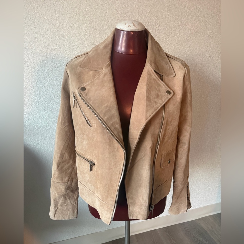 Mango Beige/Tan Suede Leather Jacket size Small - Picture 6 of 10